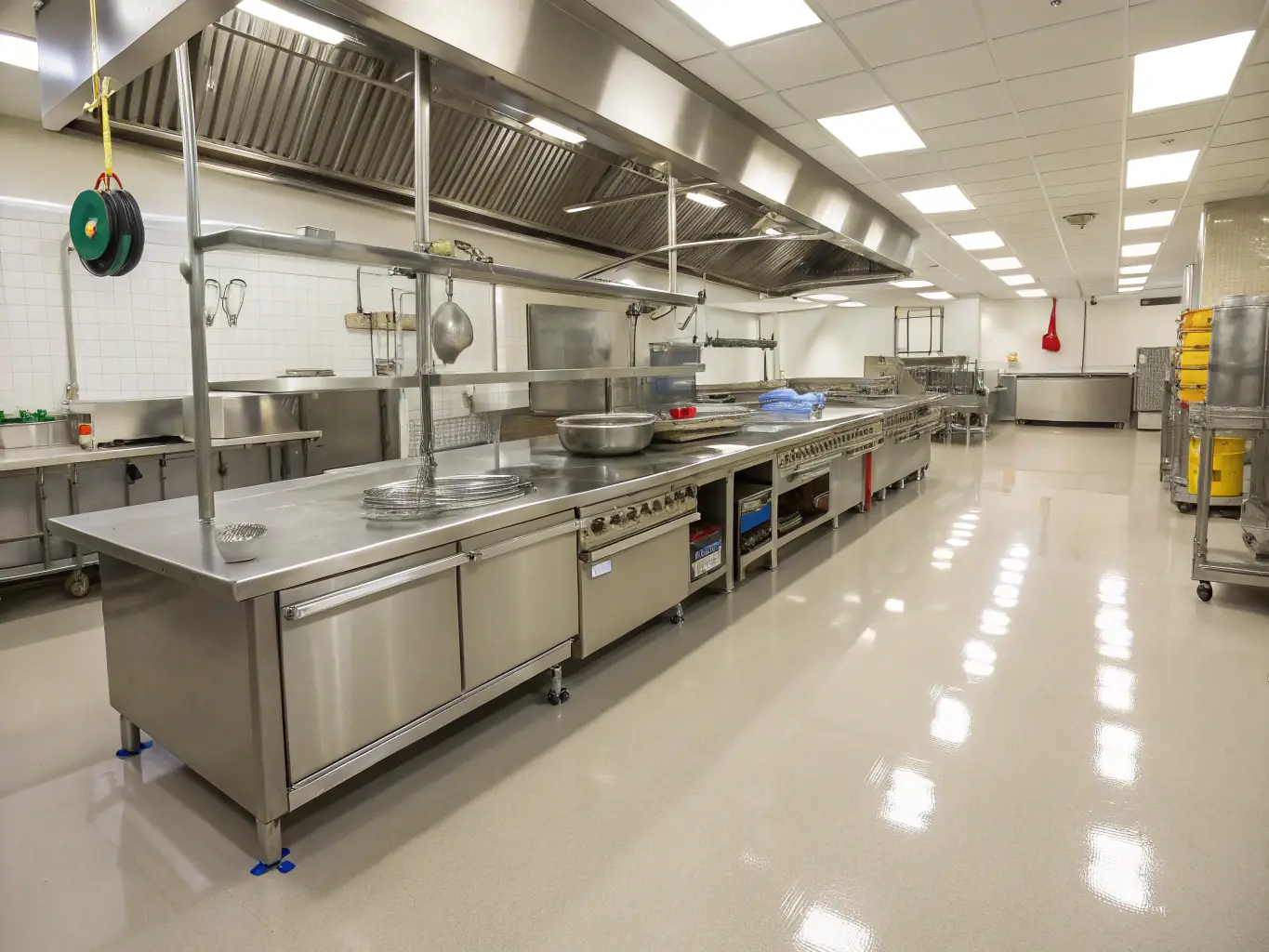 A clean and modern commercial kitchen with stainless steel appliances, representing a pest-free environment achieved through professional pest control services.